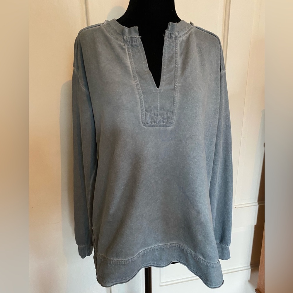 Caposhie The Global Market Blue/Gray Long Sleeve Lagenlook Tunic Top.